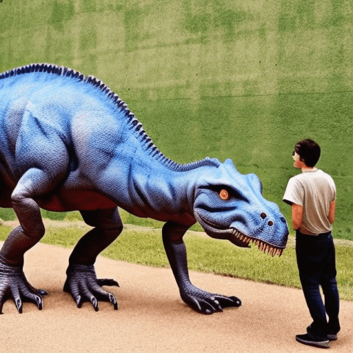 a dinosaur attacking a human man